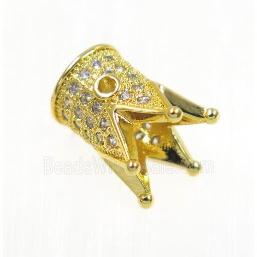 copper crown beads paved zircon, gold plated