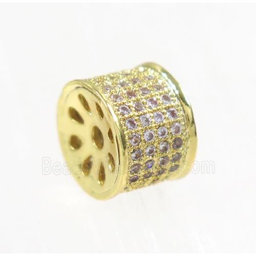 copper rondelle beads paved zircon, gold plated