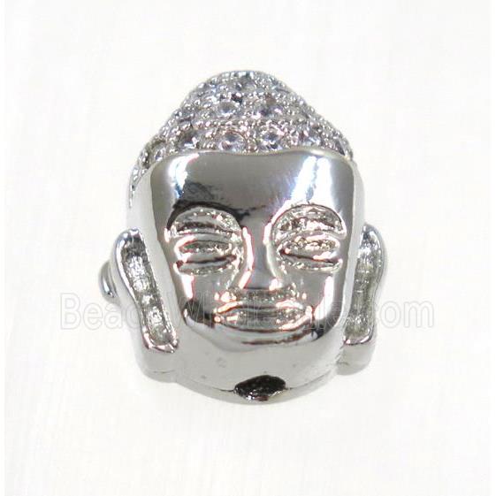 copper buddha beads paved zircon, platinum plated