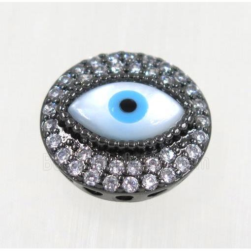 copper Evil eye beads paved zircon, black plated