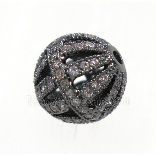 round Watermelon copper beads pave zircon, black plated