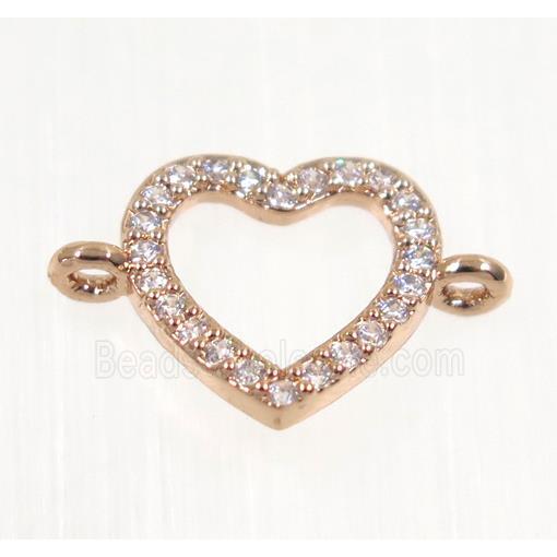 copper Heart connector paved zircon, rose gold