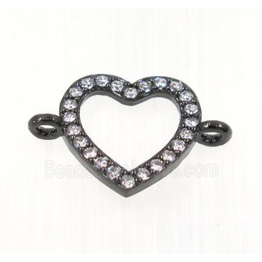 copper Heart connector paved zircon, black plated