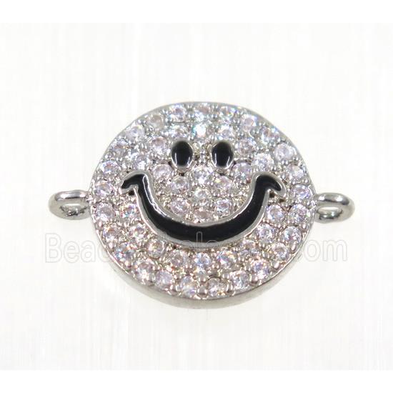 copper emoji face connector paved zircon, platinum plated