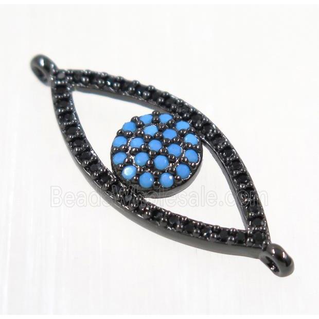 copper eye charm connector paved zircon, black plated, turq