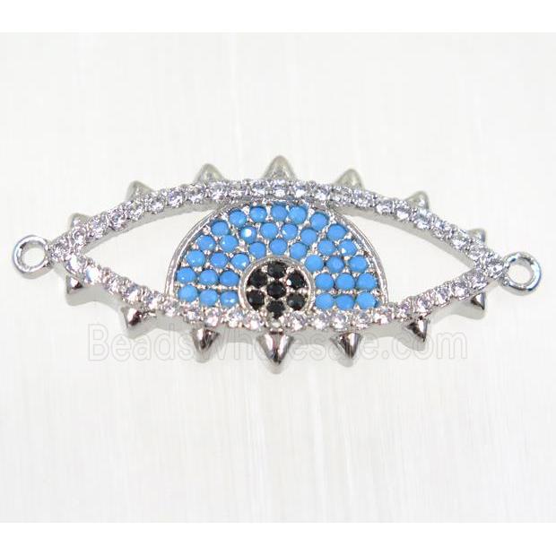 copper Evil eye connector paved zircon, platinum plated