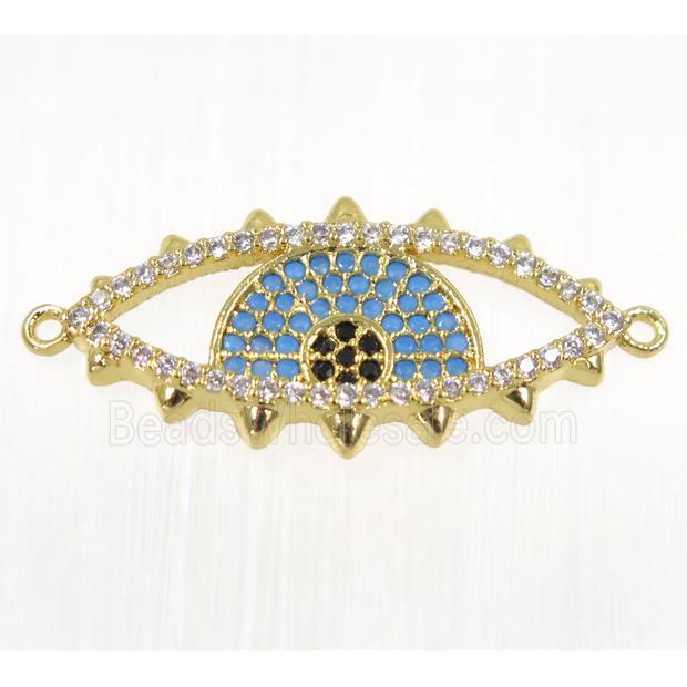 copper Evil eye connector paved zircon, gold plated