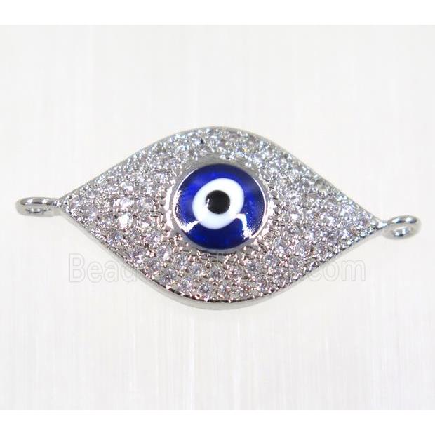 copper Evil eye connector paved zircon, platinum plated