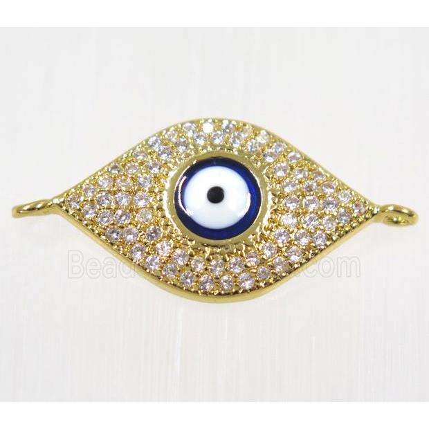 copper Evil eye connector paved zircon, gold plated