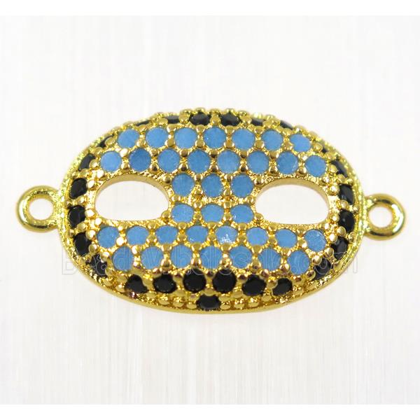 copper Eye Protection connector paved zircon, gold plated, turq