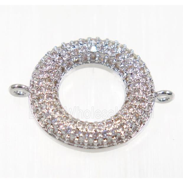copper Donut connector paved zircon, platinum plated
