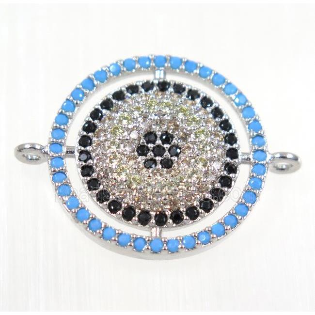 copper Circle connector paved zircon, platinum plated