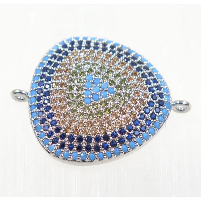 copper triangle connector paved zircon, platinum plated