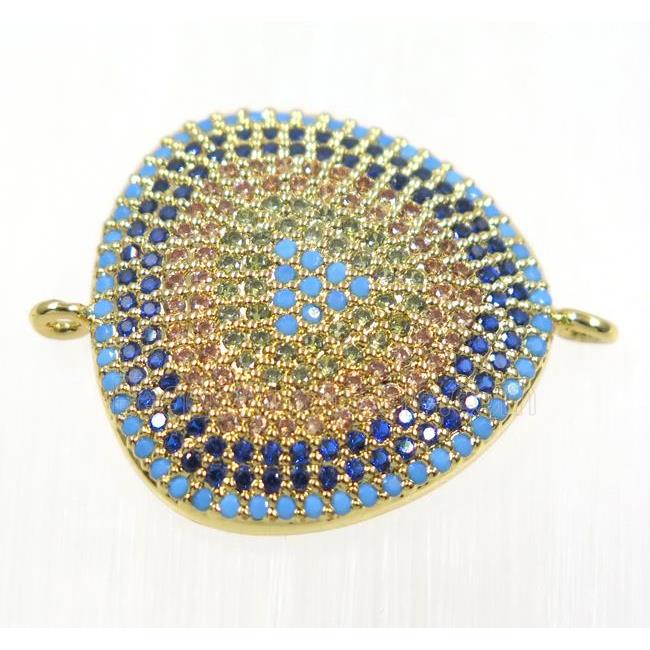 copper triangle connector paved zircon, gold plated
