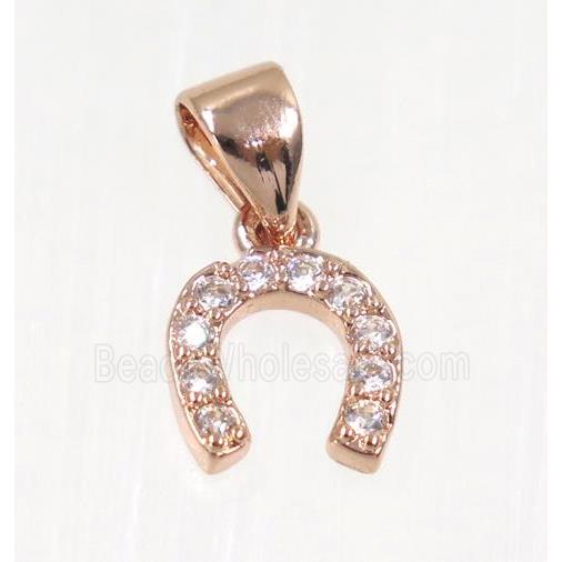copper Wishbone pendant paved zircon, rose gold