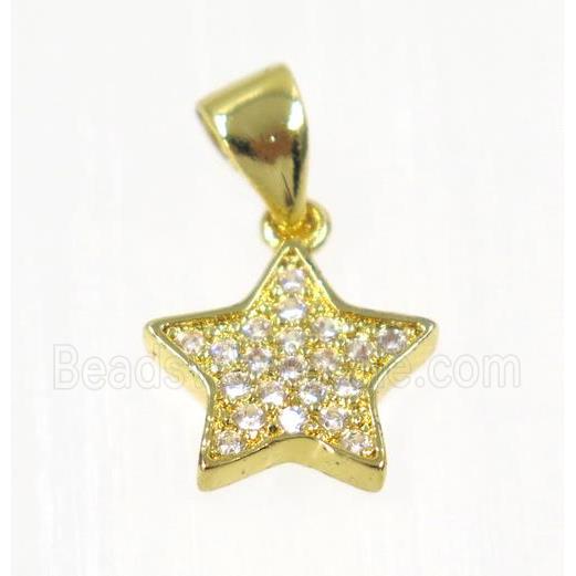 copper Star pendant paved zircon, gold plated