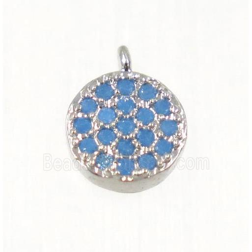 copper Circle pendant paved zircon, platinum plated