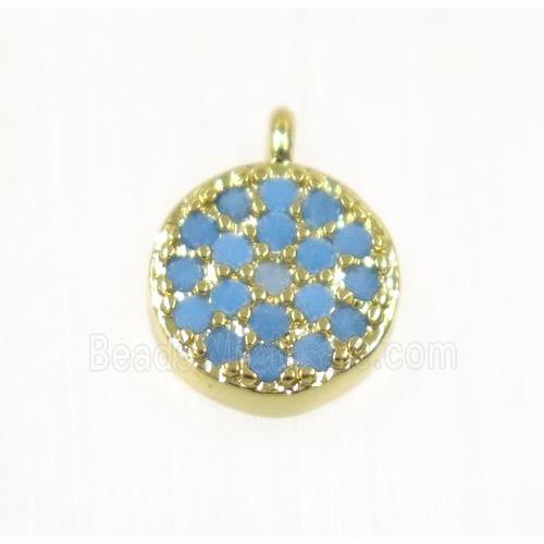 copper Circle pendant paved zircon, gold plated