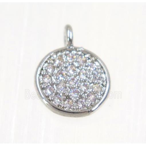 copper Circle pendant paved zircon, platinum plated