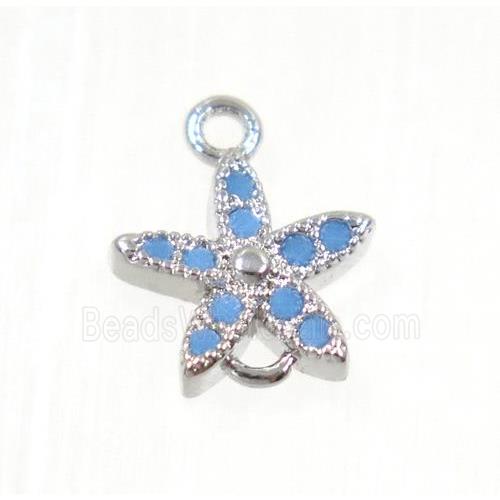 copper flower connector paved zircon, platinum plated