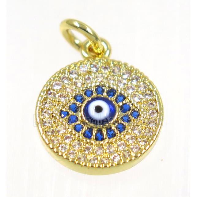 copper Evil eye pendant paved zircon, gold plated