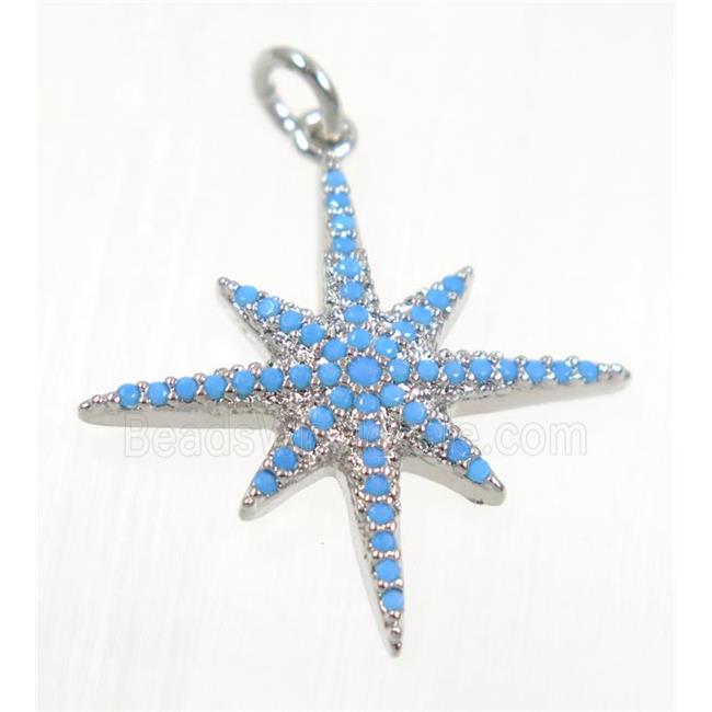 copper NorthStar pendant paved zircon, platinum plated, turq