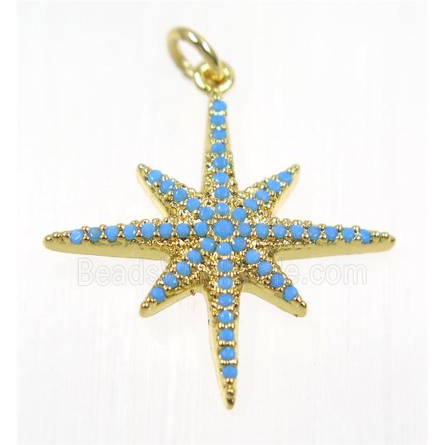 copper NorthStar pendant paved zircon, gold plated, turq