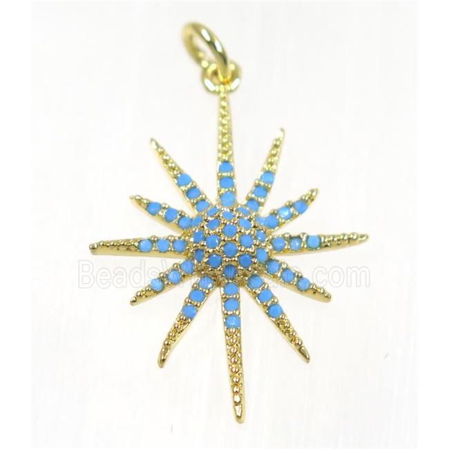 copper NorthStar pendant paved zircon, gold plated, turq