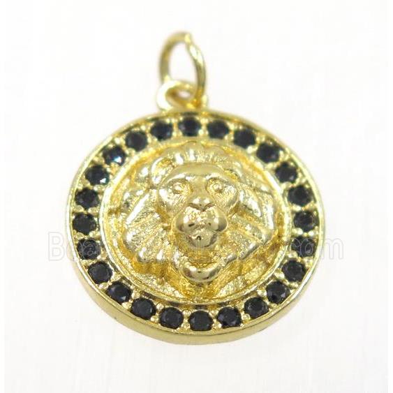 copper lionHead pendant paved zircon, gold plated