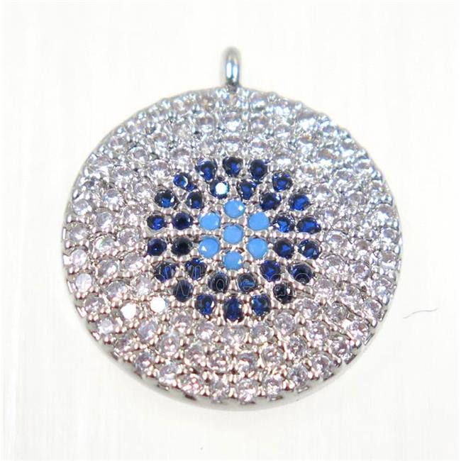 copper Circle pendant paved zircon, platinum plated