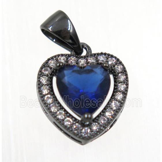 copper Heart pendant paved blue zircon, black plated