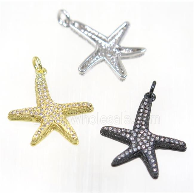 copper Starfish pendant paved zircon, mix color
