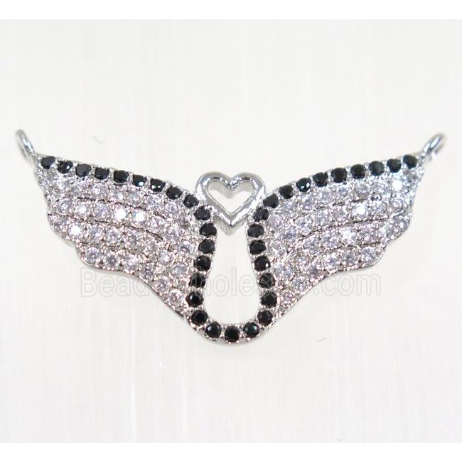 copper bat pendant paved zircon with 2loops, platinum plated