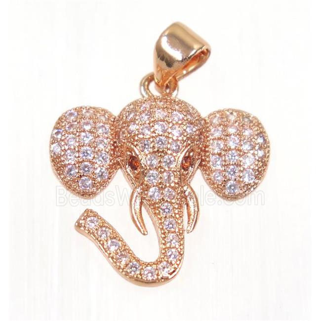 copper elephant pendant paved zircon, rose gold