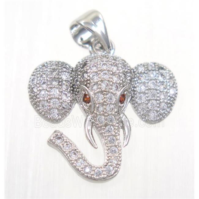 copper elephant pendant paved zircon, platinum plated
