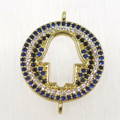 copper hamsahand connector paved zircon, gold plated