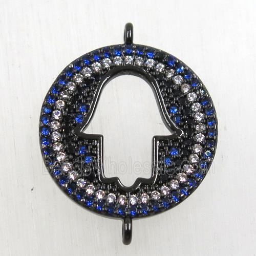 copper hamsahand connector paved zircon, black plated