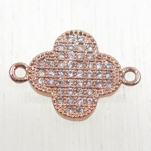 copper connector paved zircon, four-leaf Clover, rose gold