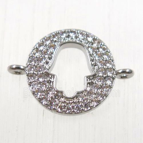 copper hamsahand connector paved zircon, platinum plated