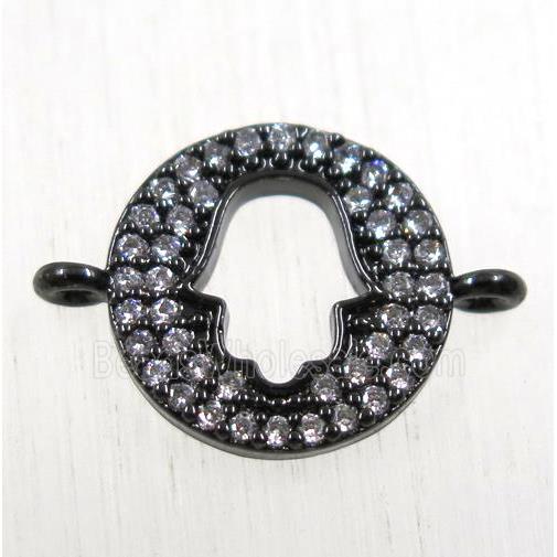 copper hamsahand connector paved zircon, black plated