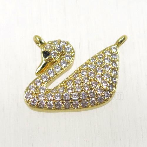 copper swan pendant paved zircon with 2loops, gold plated