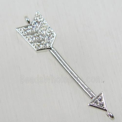 copper arrow connector paved zircon, platinum plated