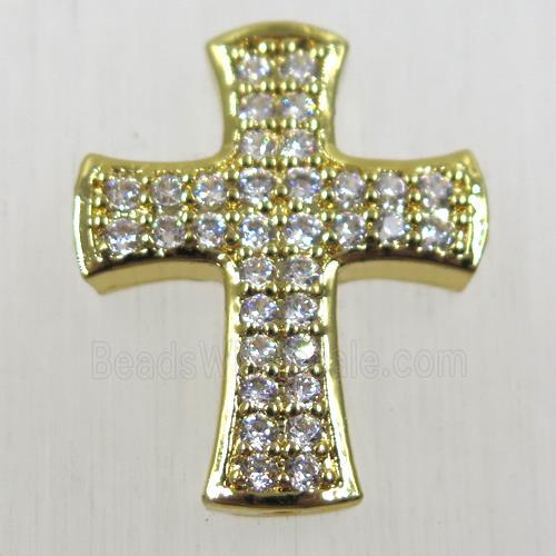copper cross beads pave zircon, gold plated