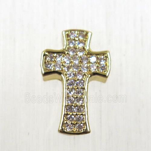 copper cross beads pave zircon, gold plated