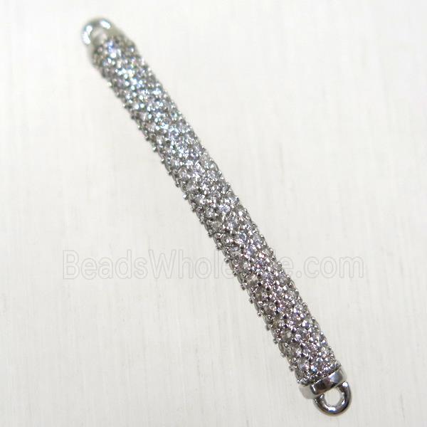 copper stick connector paved zircon, platinum plated