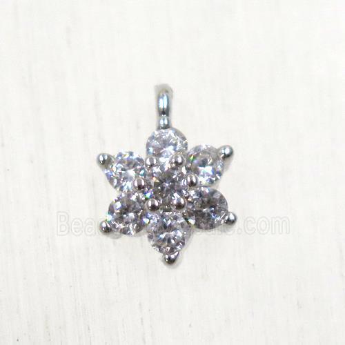 copper flower pendant paved zircon, platinum plated