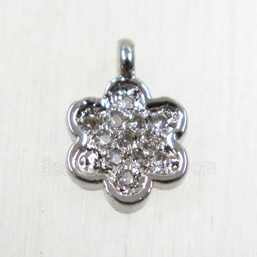 copper flower pendant paved zircon, platinum plated