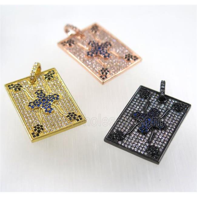 copper rectangle pendant paved zircon, mix color