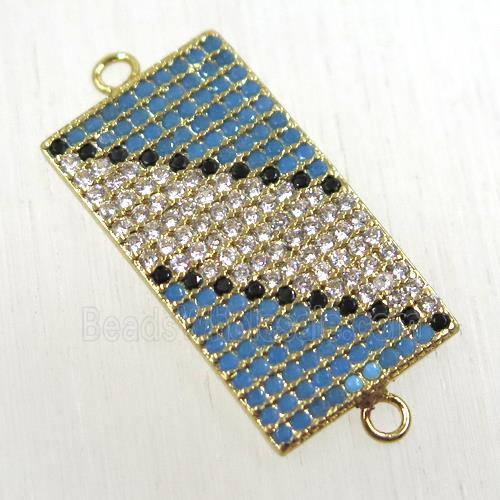 copper rectangle connector paved zircon, gold plated