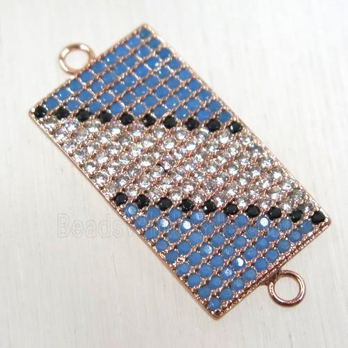 copper rectangle connector paved zircon, rose gold